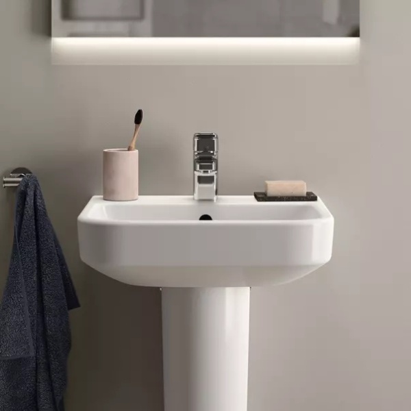Lavoar suspendat Ideal Standard i.life B alb lucios 45 cm cu orificiu baterie si preaplin - Img 10