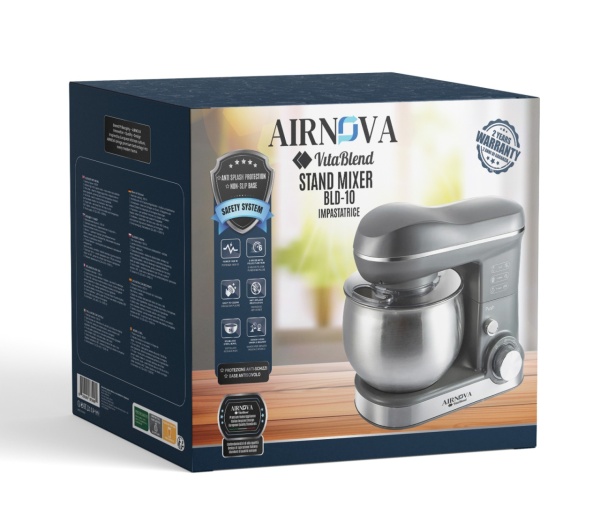 Mixer cu bol AIRNOVA® VitaBlend BLD-10, 1200W, Bol inox 5L, 3 Accesorii, 6 Viteze, Negru/Inox - Img 6