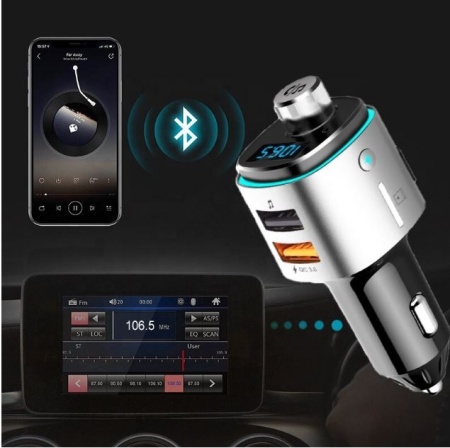 Modulator FM, Bluetooth CHT USB incarcare rapida 3.0, Port muzica USB, Slot Card microSD, Port incarcare telefon, Handsfree Car Kit Transmitator FM - Img 2