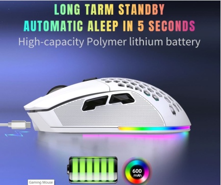 Mouse Wireless Profesional pentru Home &amp; Office ODISSEY LIFE®, 4800 Dpi, Reincarcabil, Iluminare RGB, Dual Mode BT 5.1 si wireless, Dual magnetic cover, White - Img 4