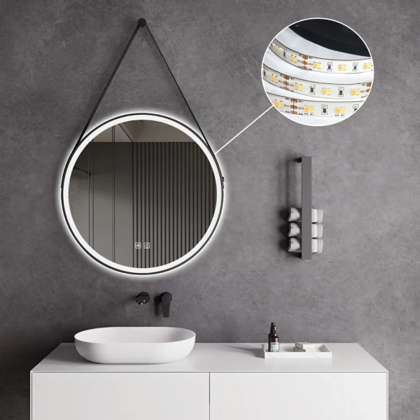 Oglinda rotunda LED suspendata pe curea 80 cm - Img 7