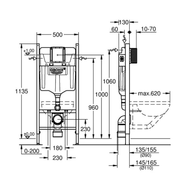 Rezervor cu cadru incastrat Grohe Rapid SL Project 1.13 m pentru vas WC - Img 2