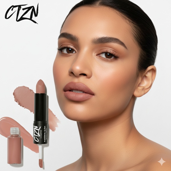Ruj si creion de buze CTZN, Nudiversal Lip Duo, rezistent la apa, cu unt de mango salbatic, Dubrovnik - Img 2