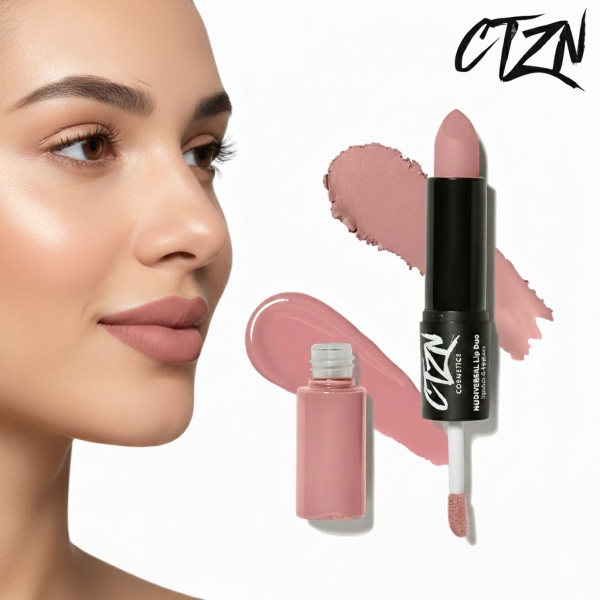 Ruj si creion de buze CTZN, Nudiversal Lip Duo, rezistent la apa, cu unt de mango salbatic, DC - Img 2