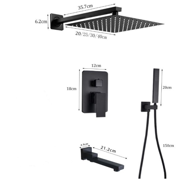 Set baterie PRO2 cu trei functii , pentru cada si dus , cu para patrata tip ploaie , baterie incastrata - Img 6