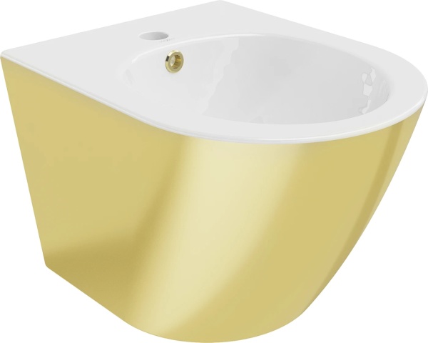 Set Bideu REA Lenacarlo MINI si Vas Wc REA Lenacarlo MINI, Montaj Suspendat, Ceramica Sanitara, Capac Slim cu inchidere lenta, Culoare Alb/Auriu - Img 4