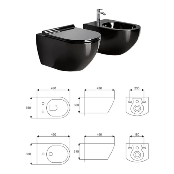 Set Bideu si Vas WC PRO MOUSSE VERA RIMLESS, montaj suspendat, ceramica sanitara, Capac Soft-Close inclus, Negru - Img 5
