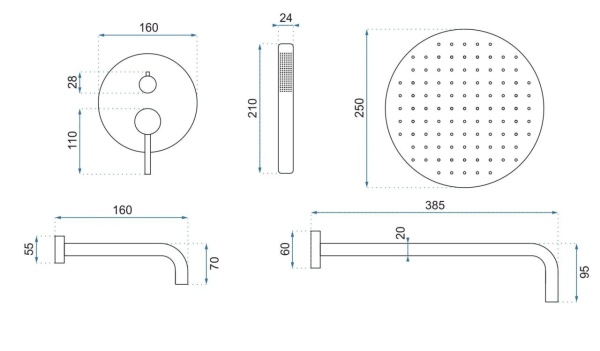 Set de dus incastrat REA Lungo, Design Elegant, Culoare Cooper Brush+Box - Img 9
