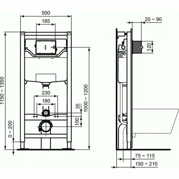Set vas wc suspendat Ideal Standard Tesi AquaBlade cu capac inchidere normala si rezervor Ideal Standard Prosys - Img 2