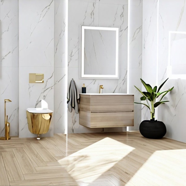 Set WC suspendat auriu-alb Spectrum Trendi Slim Gold White rimless cu capac 36.5 x 49 cm - Img 4