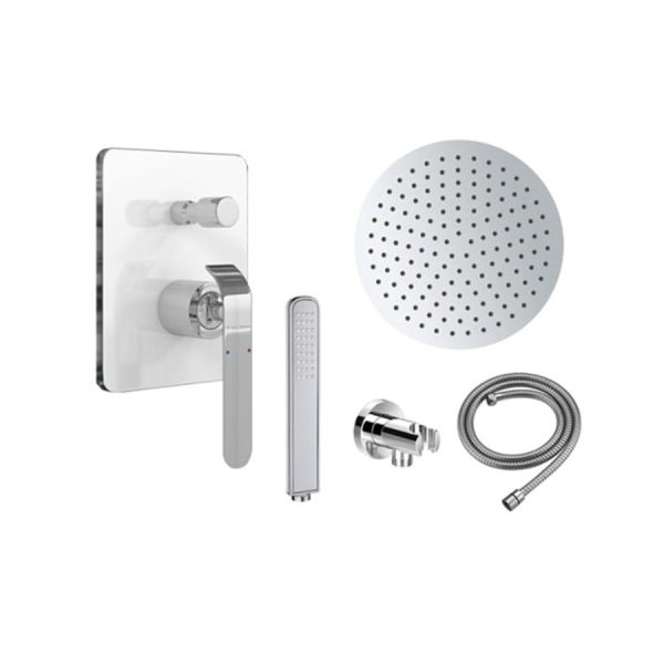 Sistem Complet de Dus PRO, Montaj In Perete,Para Patrata / Rotunda / Dreptunghiulara Tip Ploaie 20x20 - 40x40 Cm, 2 Functii ,Finisaj Crom/Alb - Img 10