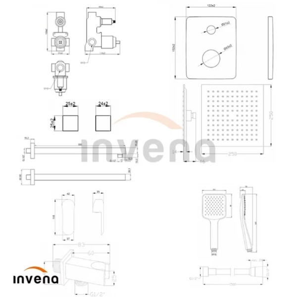 Sistem de dus incastrat Invena Siros negru mat para patrata - Img 2