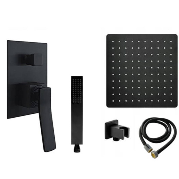 Sistem de dus PRO NEGRO Black, montaj incastrat in perete, ploaie de dus, 2 functii, finisaj negru mat - Img 9