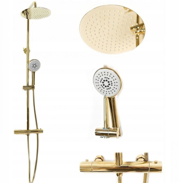 Sistem dus cu termostat REA ERA Vincent, dus tip ploaie 25x25, dus de mana, design modern, finisaj L.Gold - Img 4