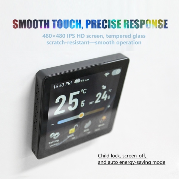 Termostat Digital Smart Wi-Fi SeveShop®, Ecran IPS Touch 4" 480x480, Control Vocal Alexa si Google Assistant, Compatibil Tuya Smart Life, Instalare Rapida 3 Min, Mod ECO si Child Lock, Senzor de Umiditate, Design Negru Modern - Img 2