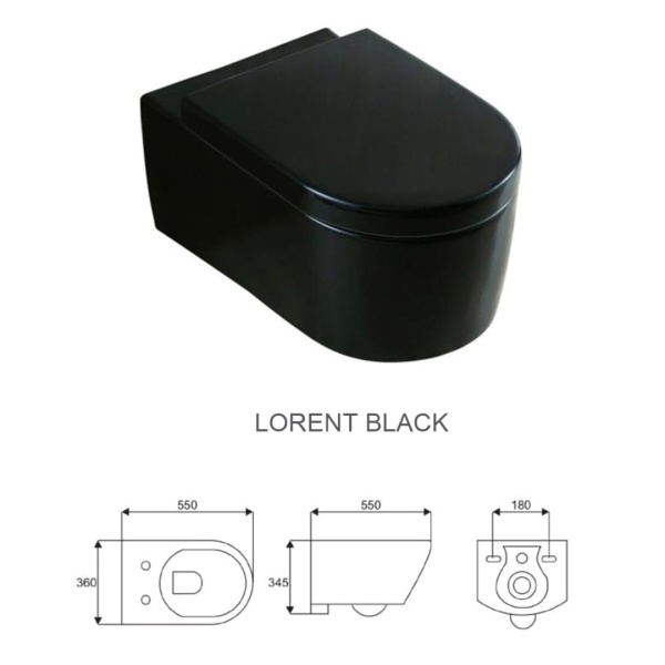 Vas WC PRO LORENT BLACK, suspendat, ceramica sanitara, 55 x 36 x 34.5 cm, Capac Soft-Close Inclus, Negru - Img 3