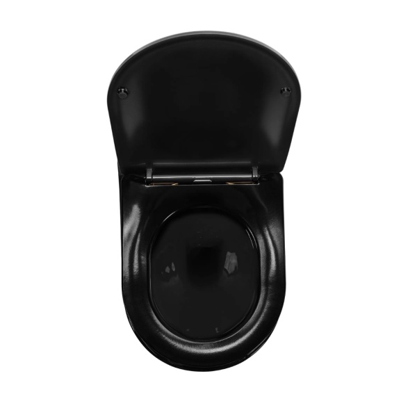 Vas WC REA CARLO MINI RIMLESS, Montaj Suspendat, Ceramica Sanitara, Capac DUROPLAST FLAT Soft-Close Inclus, Negru/Auriu - Img 4