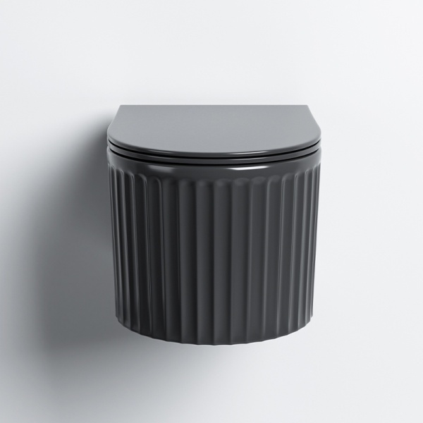 Vas WC suspendat LUMA Negru Lucios, Model Canelat, cu capac SoftClose Inclus - Img 2