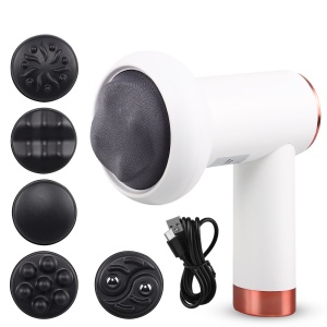 Aparat de Masaj Anticelulita 5 in 1, SeveShop, 5 Capete Interschimbabile, 6 Trepte Vibratii, 3200 RPM, Baterie 1200 mAh, Electric, Fara Fir, Reincarcare USB-C, Putere 30 W, Pentru Tot Corpul, Relaxare, Tonifiere Musculara, Alb