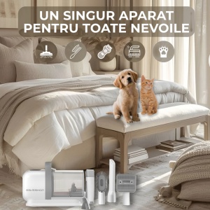 Aspirator Animale 13 in 1 SeveShop®, Grooming, Toaletarea Animalelor De Companie, Aparat De Tuns Cu 6 Accesorii Interschimbabile, Aspirator Animale, Perie Pentru Descurcare Si Textile, Aspirare Par, 4 Trepte De Taiere, Silentios, Alb - Img 2