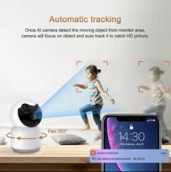 Baby Monitor SeveShop, Wireless, FullHD 1080p, Rotire 360°, Monitorizare Video / Audio Bebelusi, Vedere Nocturna Infrarosu, Senzor si Alarma Miscare, Auto Tracking, Sunet Bidirectional, Adaptor, Cablu USB, HigroTermometru inclus, Alb - Img 8