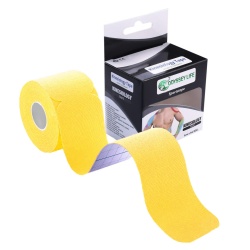 Banda Kinesiologica, Kinesio Tape - ODYSSEY LIFE, pretaiata, impermeabila pentru ameliorarea durerii, rola cu 20 benzi de 25 cm lungime, culoare Galben