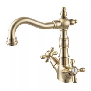 Baterie bucatarie FDesign Lacrima dubla comanda bronz periat - Img 1