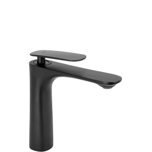 Baterie Lavoar REA BERG BLACK LOW, Montaj Pe Blat, Capat Fix, Monocomanda, Inaltime 16 Cm, Negru - Img 1