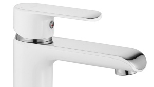 Baterie Lavoar REA BLOOM WHITE CHROM LOW, Montaj Pe Blat, Capat Fix, Inaltime 17 Cm, Finisaj Alb/Crom - Img 3