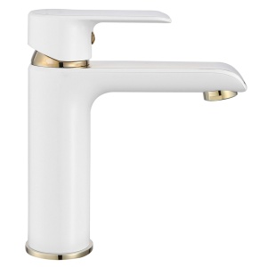 Baterie Lavoar REA BLOOM WHITE GOLD LOW, Montaj Pe Blat, Capat Fix, Inaltime 17 Cm, Finisaj Alb/Auriu - Img 4