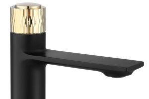 Baterie Lavoar REA STORM BLACK GOLD LOW, Montaj Pe Blat, Capat Fix, Inaltime 16 Cm, Finisaj Negru Mat/Auriu - Img 6