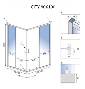 Cabin de du?? Rea City, Dimensiune 80x100cm, Culoare Black - Img 5