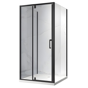 Cabina de dus dreptunghiulara din sticla securizata cu 3 pereti si rame negre KZ23E 110 x 100 cm