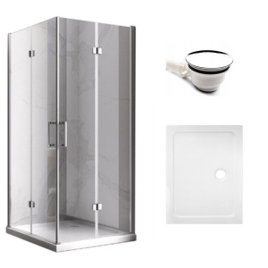 Cabina de dus dreptunghiulara din sticla securizata cu rame cromate si cadita de dus alba KZ12-ST03E 90 x 80 cm