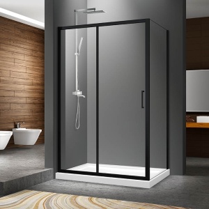 Cabina de dus dreptunghiulara din sticla securizata si rame negre Mediterraneo Iris Black 120 x 90 cm