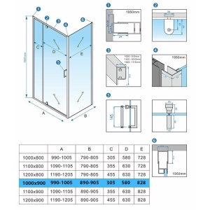 Cabina de dus KZ07A Dreptunghiulara 100x90cm Crom+Cadita de dus ST04A, Culoare Negru - Img 3