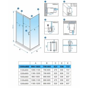 Cabina de dus KZ103A dreptunghiulara, Dimensiuni 100X80cm, Culoare Crom - Img 3