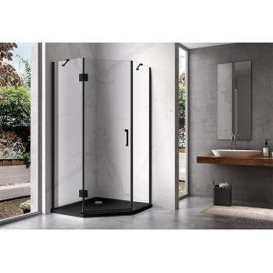 Cabina de dus KZ10C Pentagonala 100x100cm Design Modern + Cadita de dus, Culoare Negru - Img 3