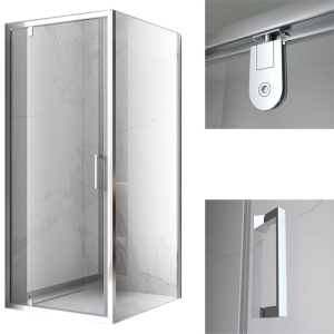Cabina de dus Patrata KZ04C, Dimensiune 90x90cm, Culoare Crom+Cadita de dus RIKO neagra - Img 6
