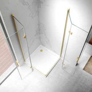 Cabina de dus patrata KZ08C, Usi pliabile, Dimensiune 90x90cm, Culoare Auriu Periat - Img 6