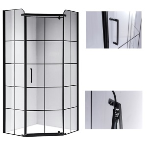 Cabina de dus Pentagonala BS06B, Dimensiune 90x90cm, Culoare Negru - Img 6