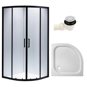 Cabina de dus semicirculara din sticla securizata si rame negre cu cadita alba inclusa BS01A-SXL01A 80 x 80 cm