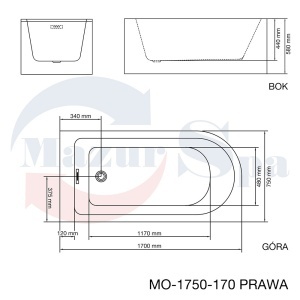 Cada Autoportanta Eleganta 170x75x58cm, Cu Montaj pe perete/Dreapta, Culoare Alb - Img 3