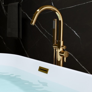 Cada de baie Lisbona 502A, Dimensiune 150x75cm, Culoare Alb, Deversor Auriu - Img 5