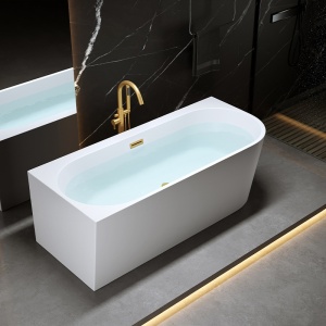 Cada de baie MERA 509C/Stanga, Dimensiune 160x75cm, Culoare Alb, Devesor Auriu Periat - Img 3
