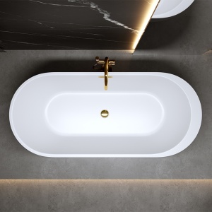 Cada de baie PORTO 503B, Dimensiune 170x75cm, Culoare Alb, Deversor Auriu - Img 2