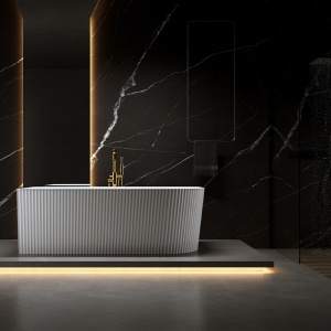 Cada de baie suport RIO 504D, Dimensiune 170x75cm/Stanga, Culoare Alb, Deversor Auriu Lucios - Img 3