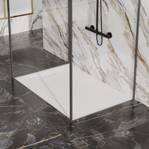 Cadita de dus JUKO Slim, Structura de piatra 120x70cm, Culoare Alb - Img 5