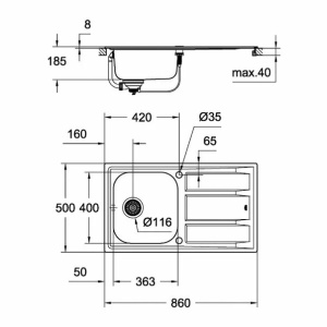 Chiuveta bucatarie inoxidabila Grohe K 400 cu picurator - Img 2