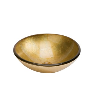 Chiuveta De Blat PRO GLASS GOLDEN cu accesorii, 42x42x 14 Cm, Montaj Pe Blat, Design Deosebit, Forma Rotunda, Ceramica Sanitara, Auriu - Img 7